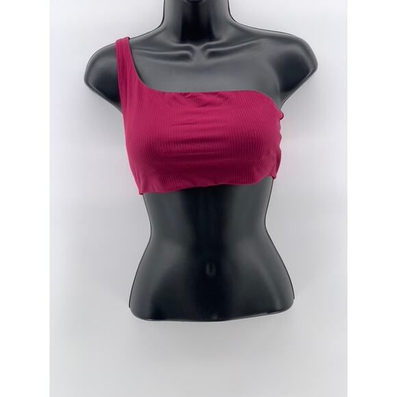 LULULEMON Women's Fuchsia Pink Ribbed Cutout Asymmetrical One-Shoulder Bra SZ 6 - Picture 1 of 9